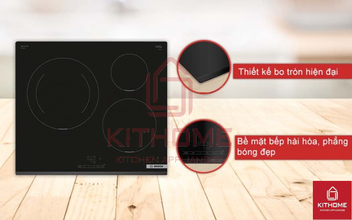 Thiết kế góc bo tròn mềm mại, bề mặt bếp hài hòa.