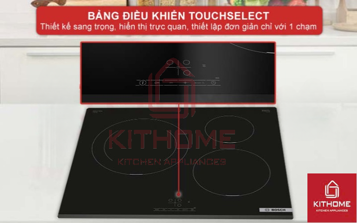 Bảng điều khiển TouchSelect thiết kế sang trọng giúp lựa chọn vùng nấu nhanh chóng.
