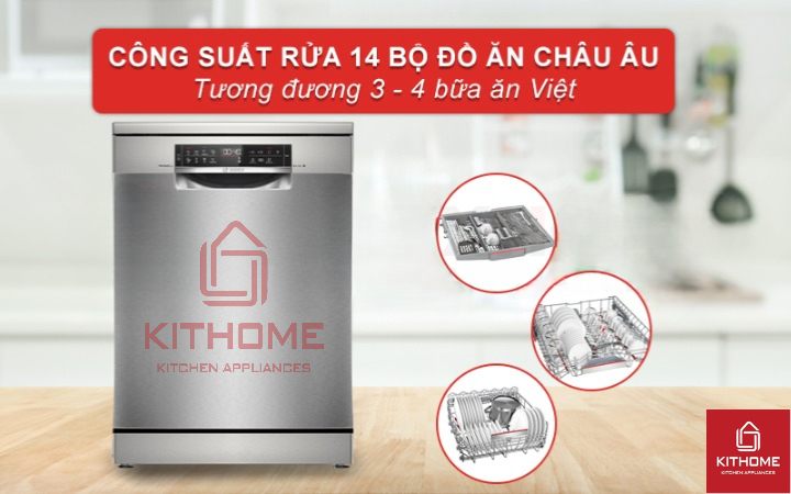 Dung tích chứa lớn, công suất rửa 14 bộ phù hợp nhu cầu gia đình 4-6 thành viên