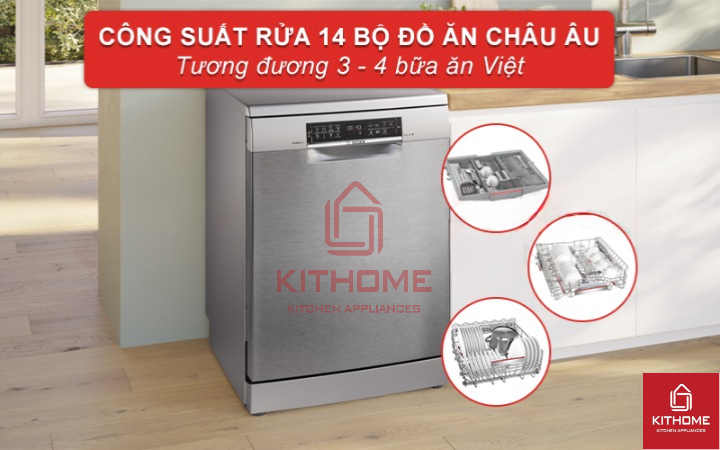 Dung tích rửa lớn, công suất rửa 14 bộ đồ ăn phù hợp gia đình 4-6 người