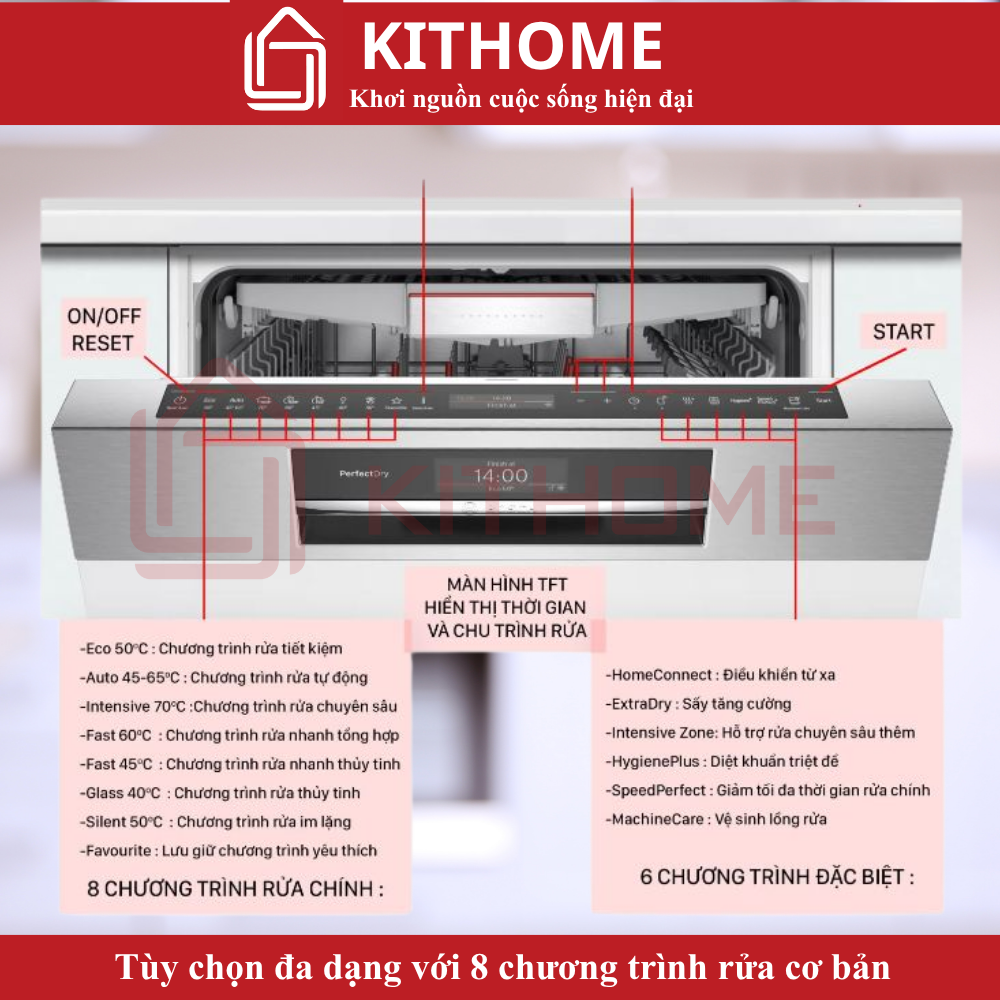 Tùy chọn đa dạng với 8 chương trình rửa cơ bản Tùy chọn đa dạng với 8 chương trình rửa cơ bản