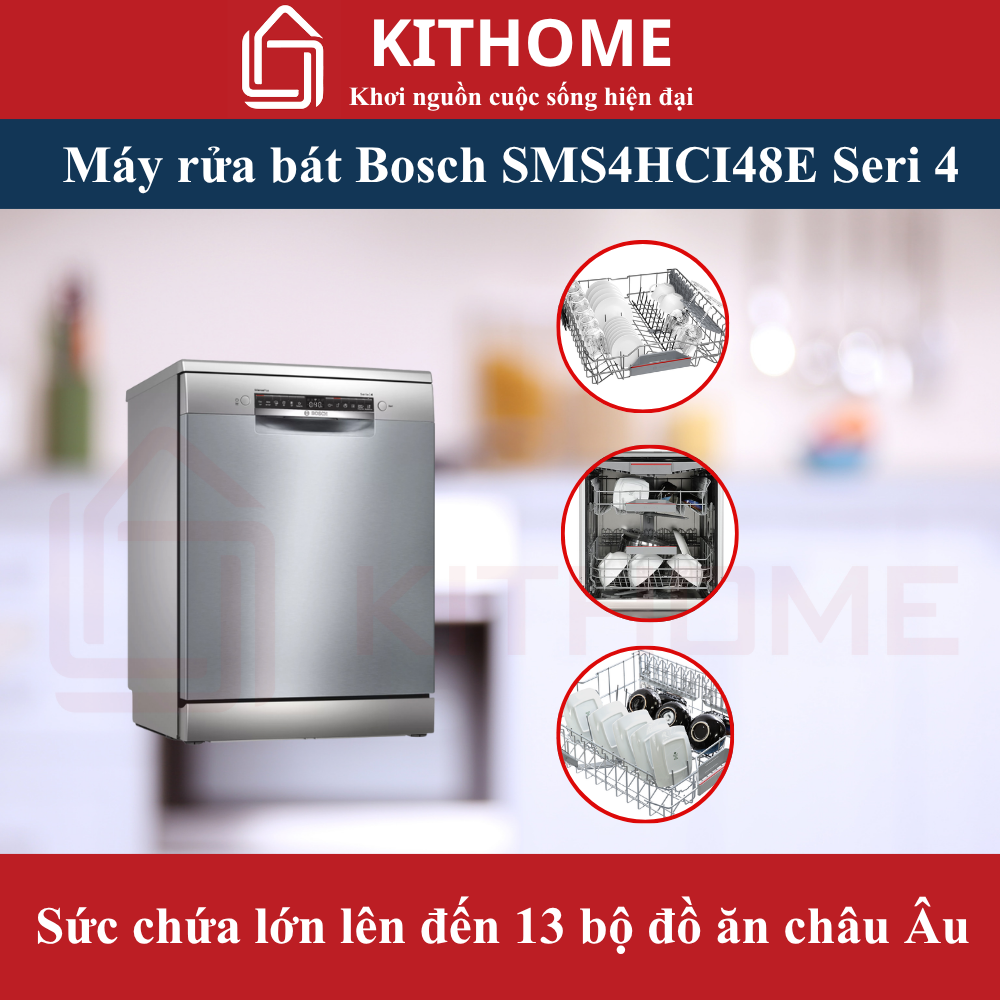 Máy rửa bát Bosch SMS4ECI14E – Sức chứa lớn lên đến 13 bộ đồ ăn châu Âu Máy rửa bát Bosch SMS4ECI14E – Sức chứa lớn lên đến 13 bộ đồ ăn châu Âu