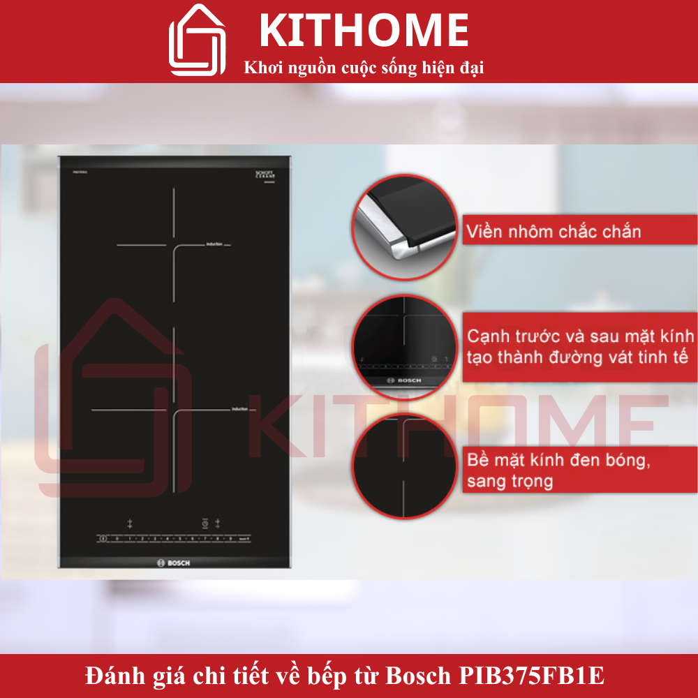 Thiết kế viền nhôm chắc chắn, bề mặt bếp đen sáng bóng