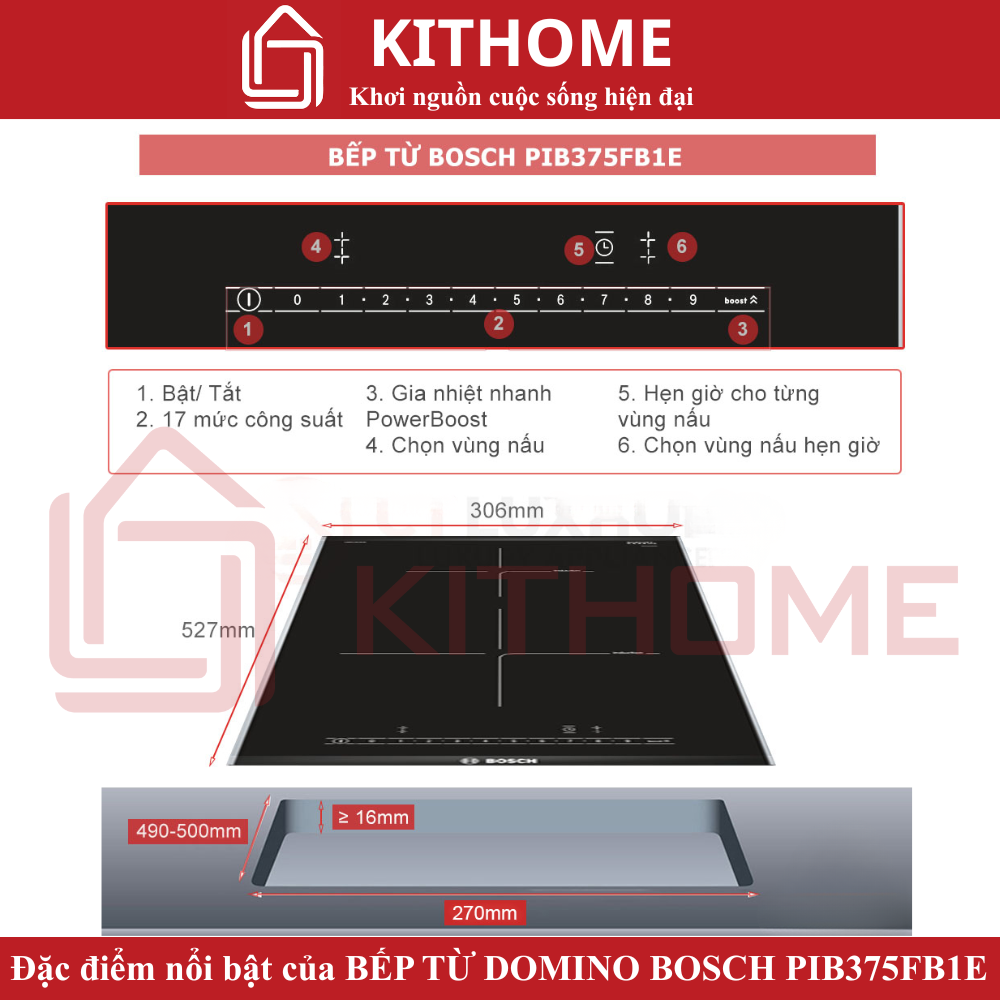 Đặc điểm nổi bật của Bếp từ Domino Bosch PIB375FB1E Serie 6