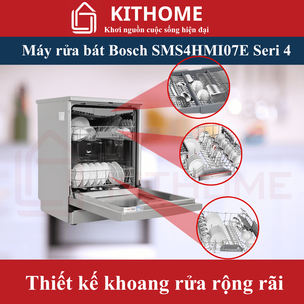 Máy rửa bát Bosch SMS4HMI07E – Làm sạch bát đĩa vượt trội với công nghệ rửa nước nóng và khoang chứa rộng rãi