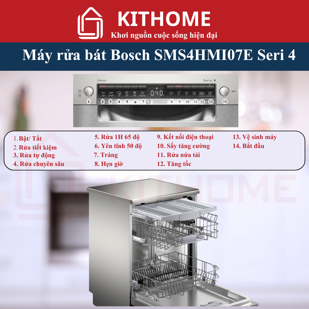 Máy rửa bát Bosch SMS4HMI07E – Hiện đại, tiện nghi, hiệu suất vượt trội
