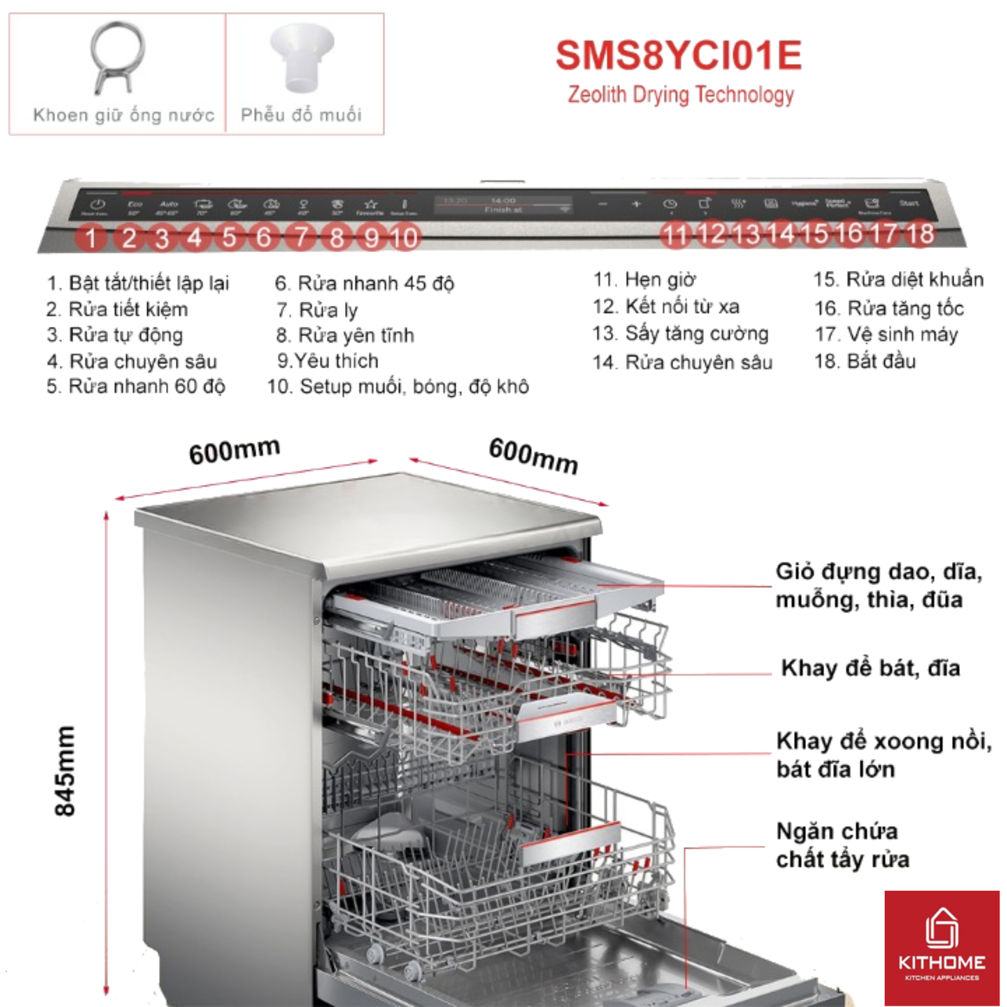 MÁY RỬA BÁT BOSCH ĐỘC LẬP SMS8YCI01E SERIE 8 SẤY ZEOLITH