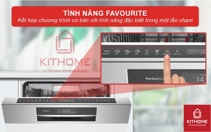 Tiện lợi hơn với tính năng đặc biệt trong nút bấm Favourite trên máy rửa bát SMS8YCI01E.