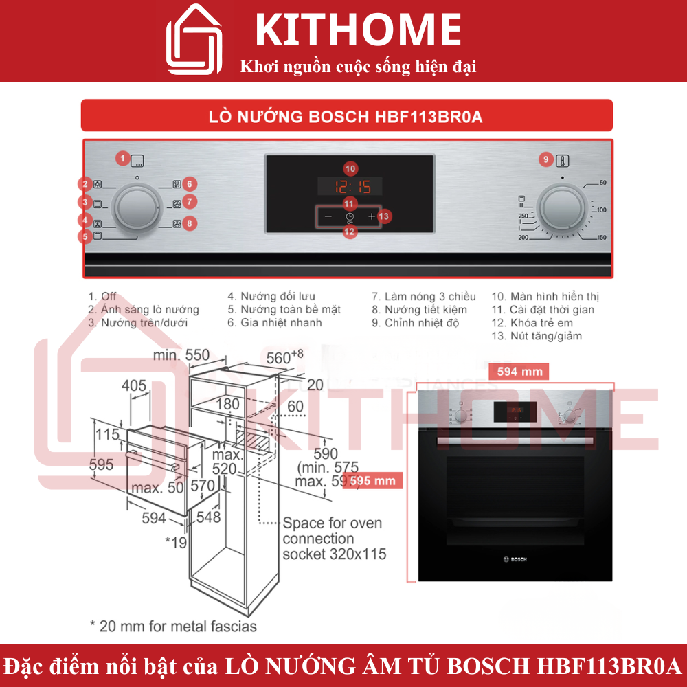 Đặc điểm nổi bật của Lò nướng âm tủ Bosch HBF113BR0A Serie 2