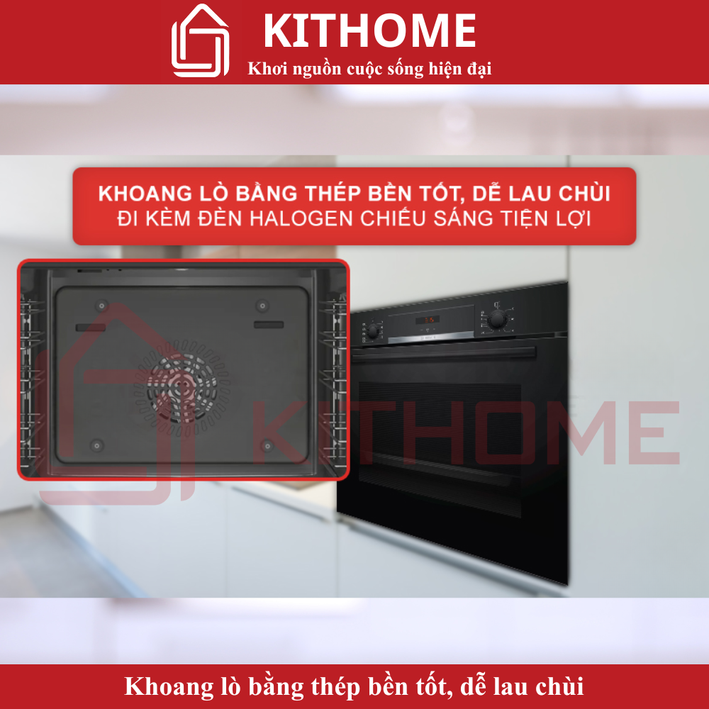Khoang lò bằng thép bền tốt, dễ lau chùi đi kèm đèn Halogen tiện lợi Khoang lò bằng thép bền tốt, dễ lau chùi đi kèm đèn Halogen tiện lợi