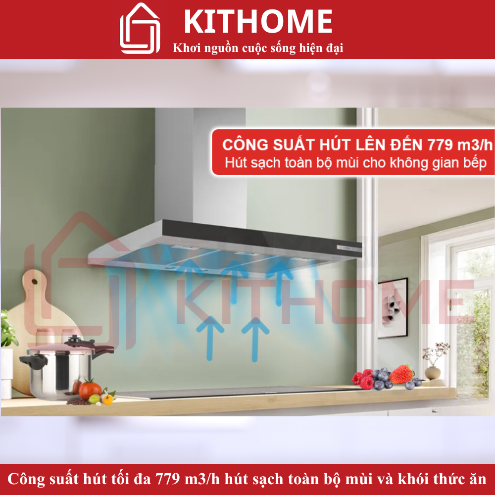 Công suất hút mạnh mẽ 779 m³/h, loại bỏ mùi và khói hiệu quả