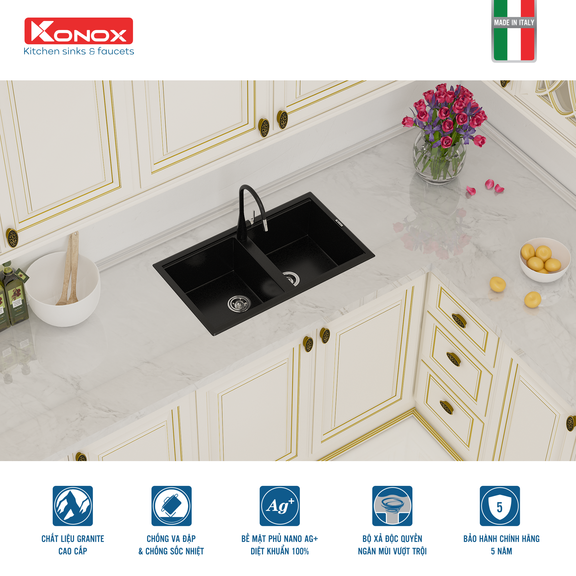 Chậu rửa Konox Phoenix 860 Black