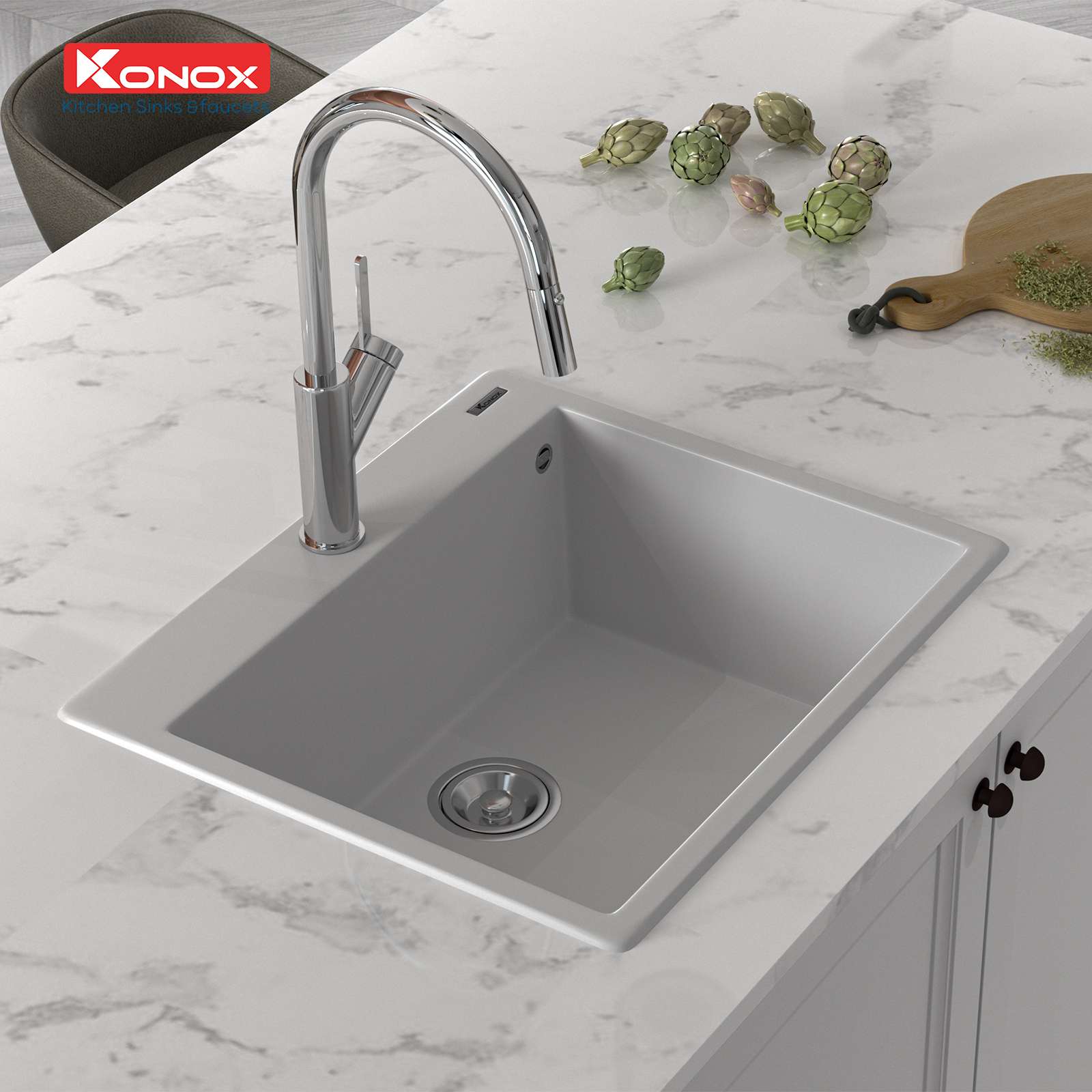 Chậu rửa Konox Ruvita 680 White Silver
