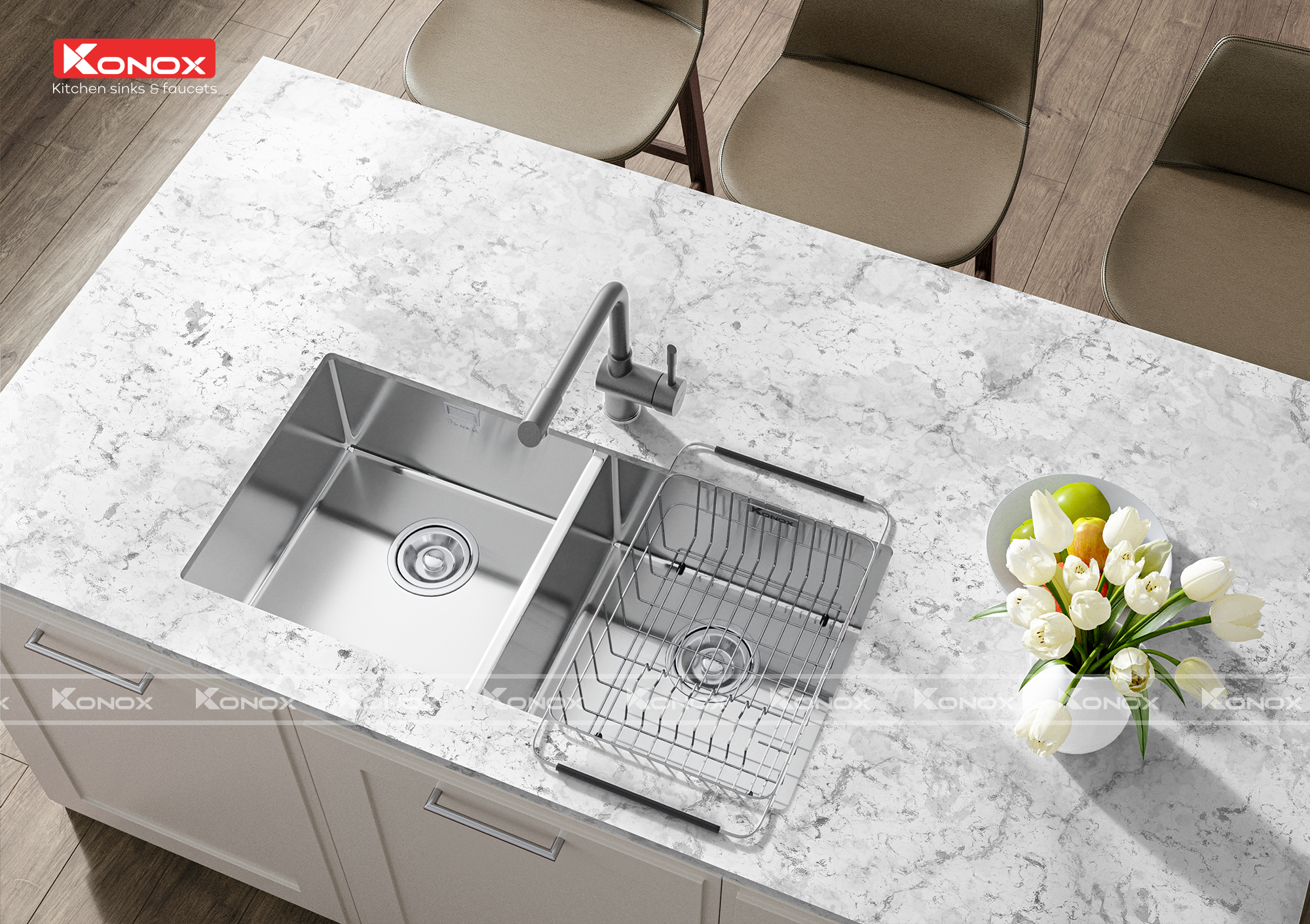 Chậu rửa Konox Turkey Sink Vigo 8644 - Hình ảnh lắp đặt sản phẩm