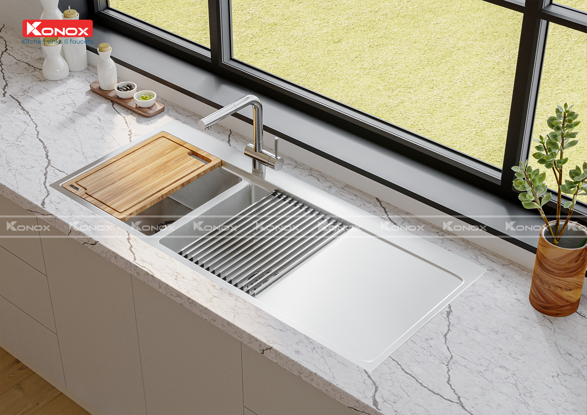 Chậu rửa Konox KN11650TD - Bàn phải - Hình ảnh lắp đặt sản phẩm