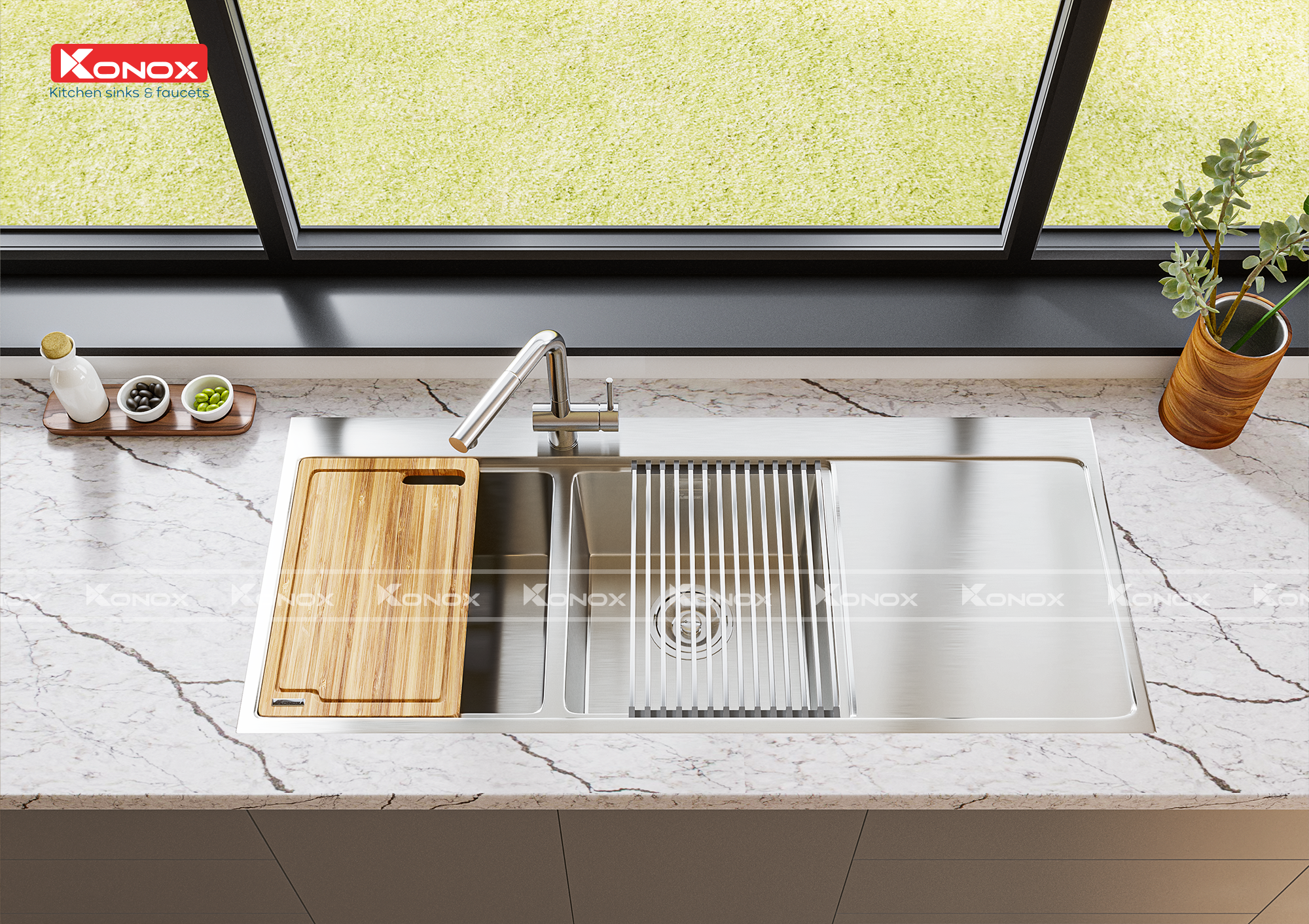 Chậu rửa Konox KN11650TD - Bàn phải - Hình ảnh lắp đặt sản phẩm