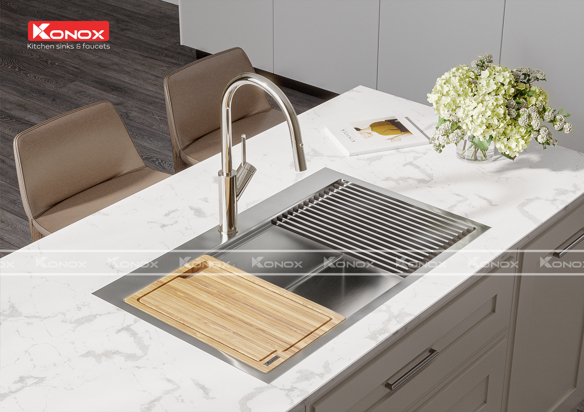 Chậu rửa Konox KN8050TS - Hình ảnh lắp đặt sản phẩm