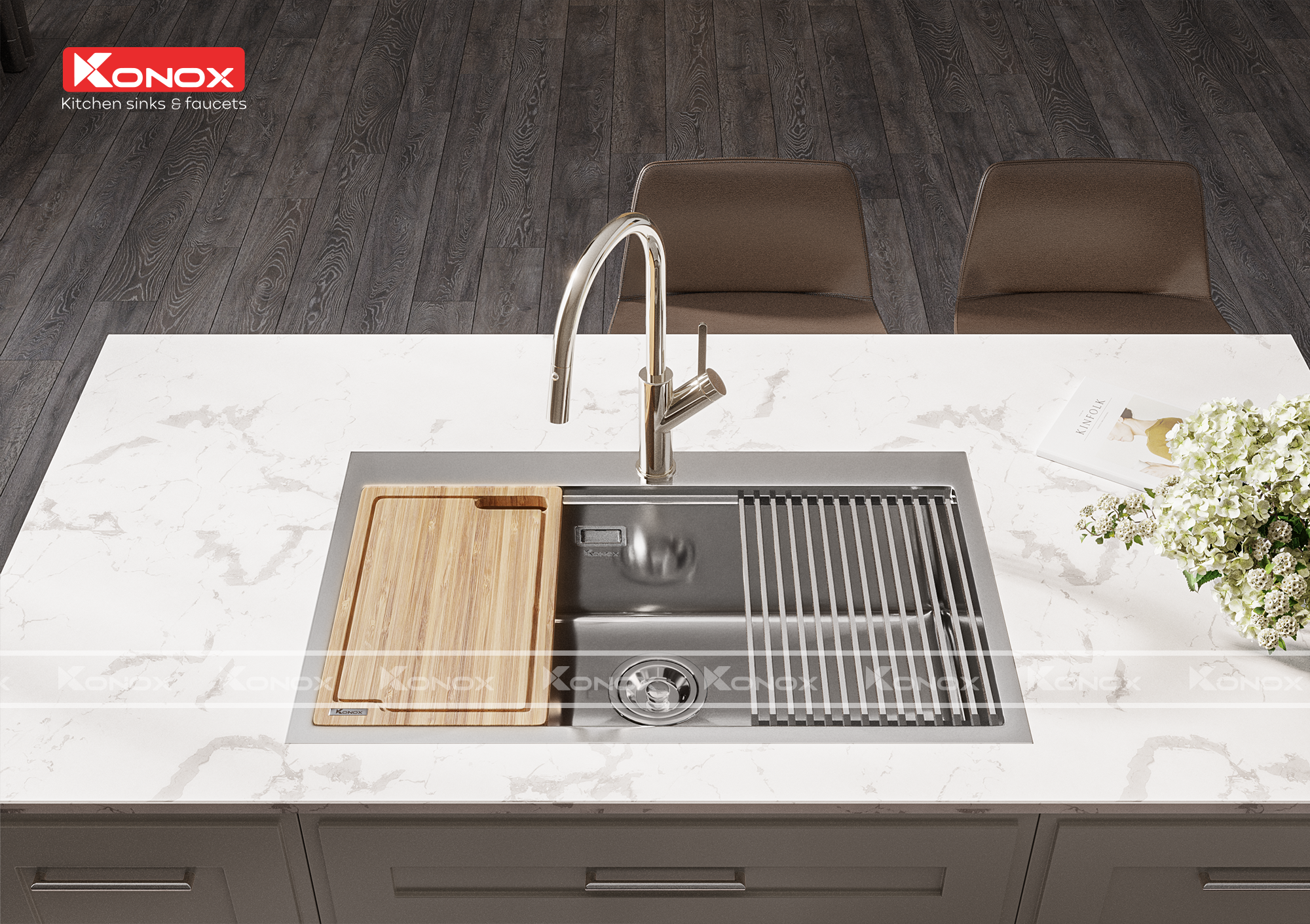 Chậu rửa Konox KN8050TS - Hình ảnh lắp đặt sản phẩm