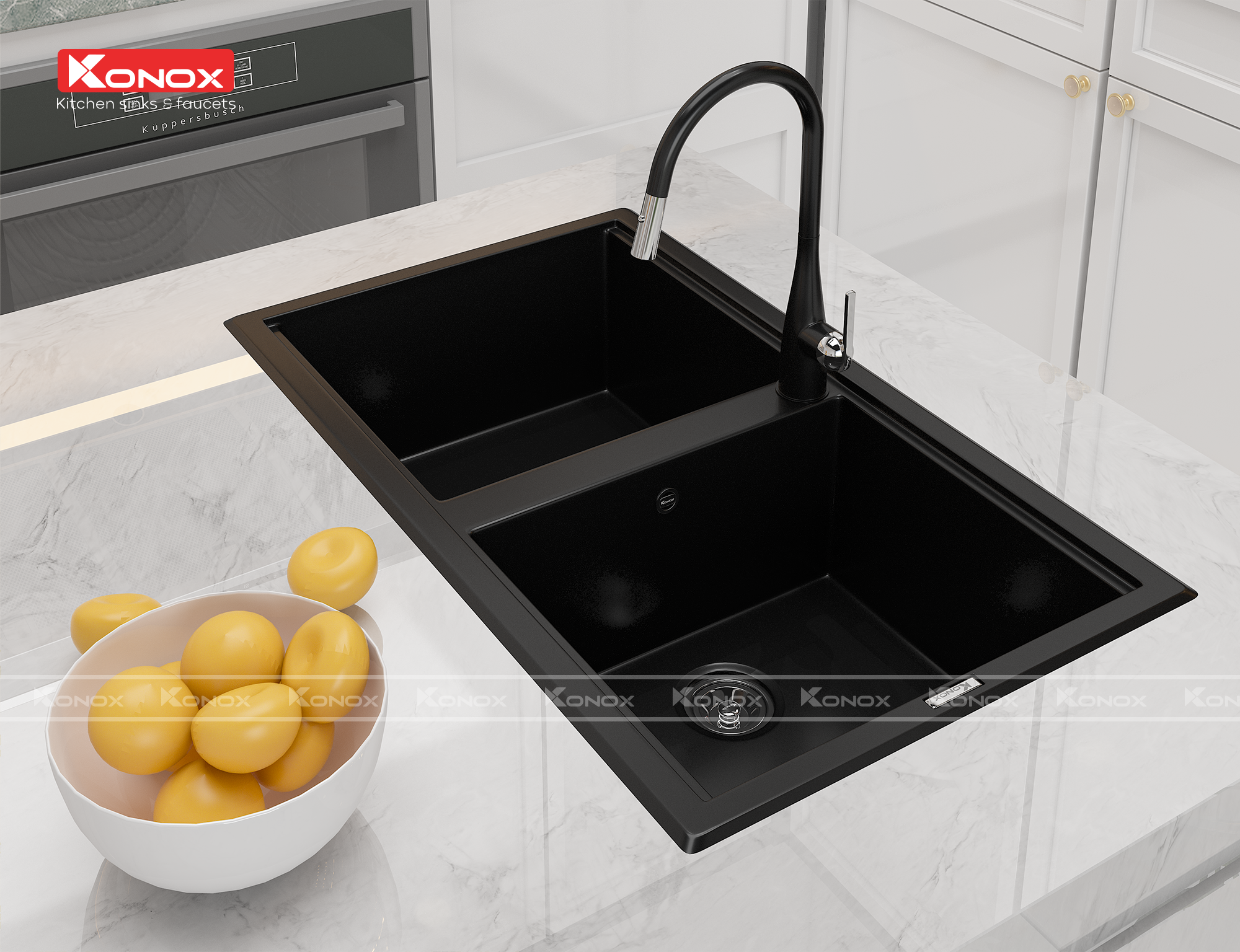 Chậu rửa Konox Phoenix 860 Black - Hình ảnh lắp đặt sản phẩm