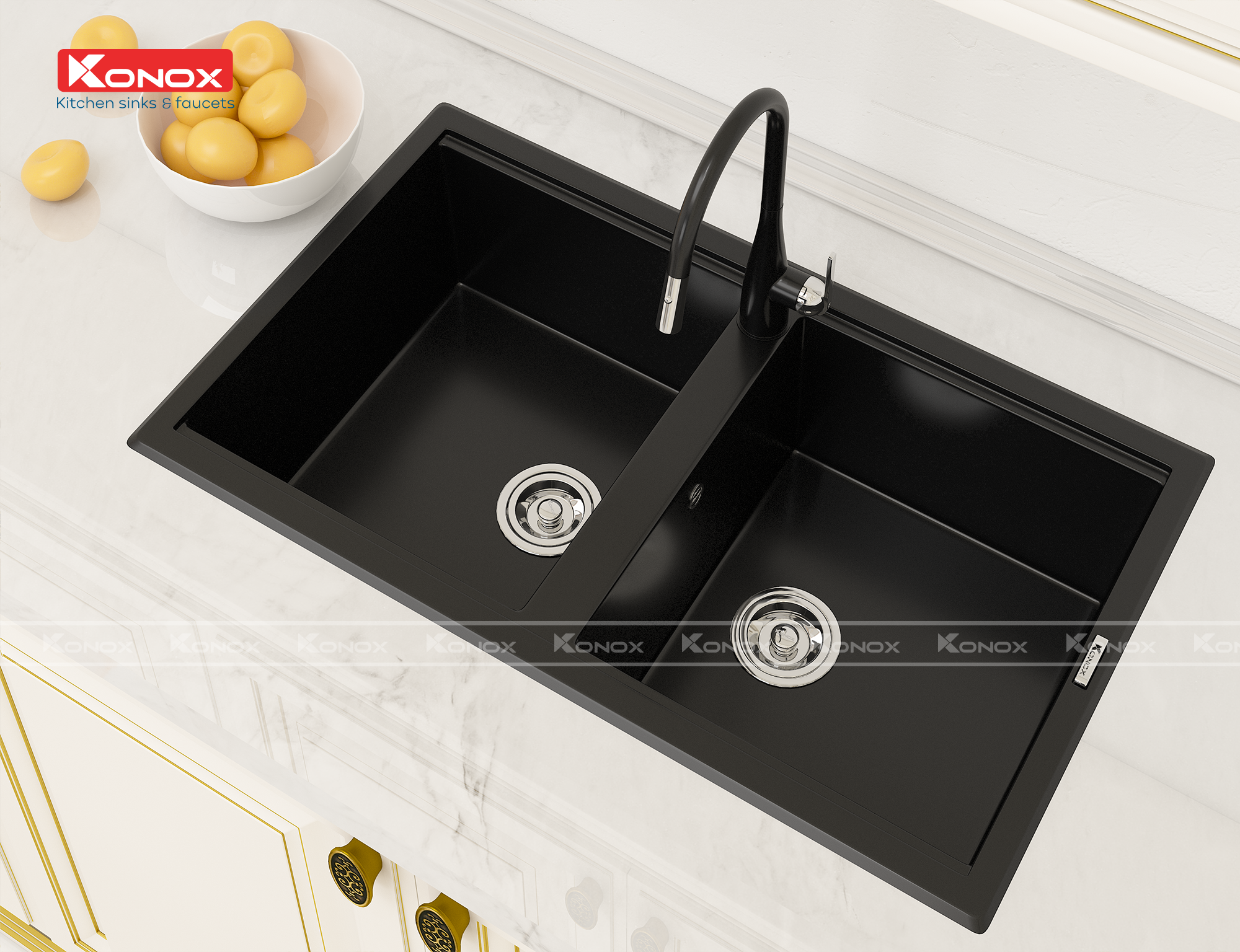 Chậu rửa Konox Phoenix 860 Black - Hình ảnh lắp đặt sản phẩm