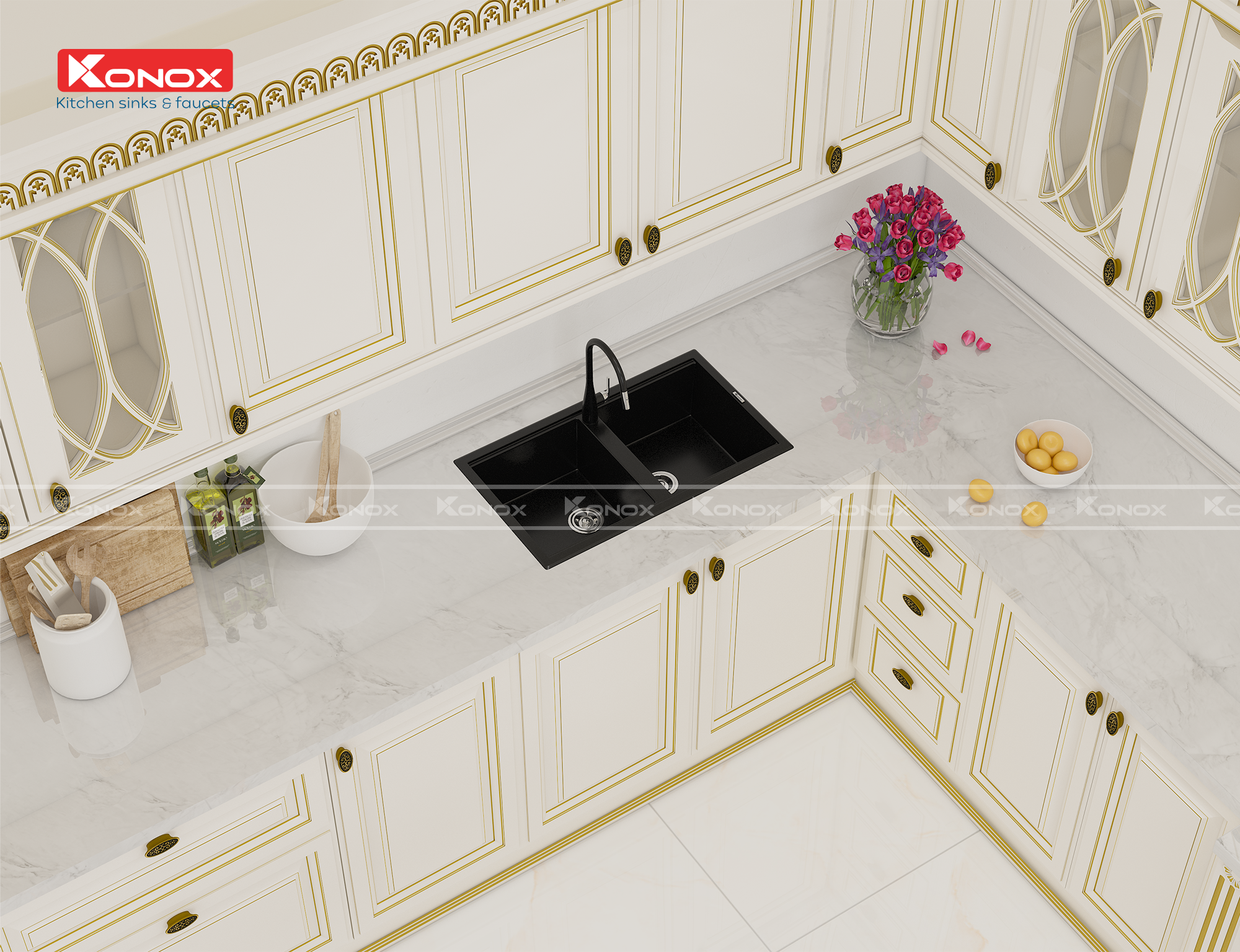 Chậu rửa Konox Phoenix 860 Black - Hình ảnh lắp đặt sản phẩm