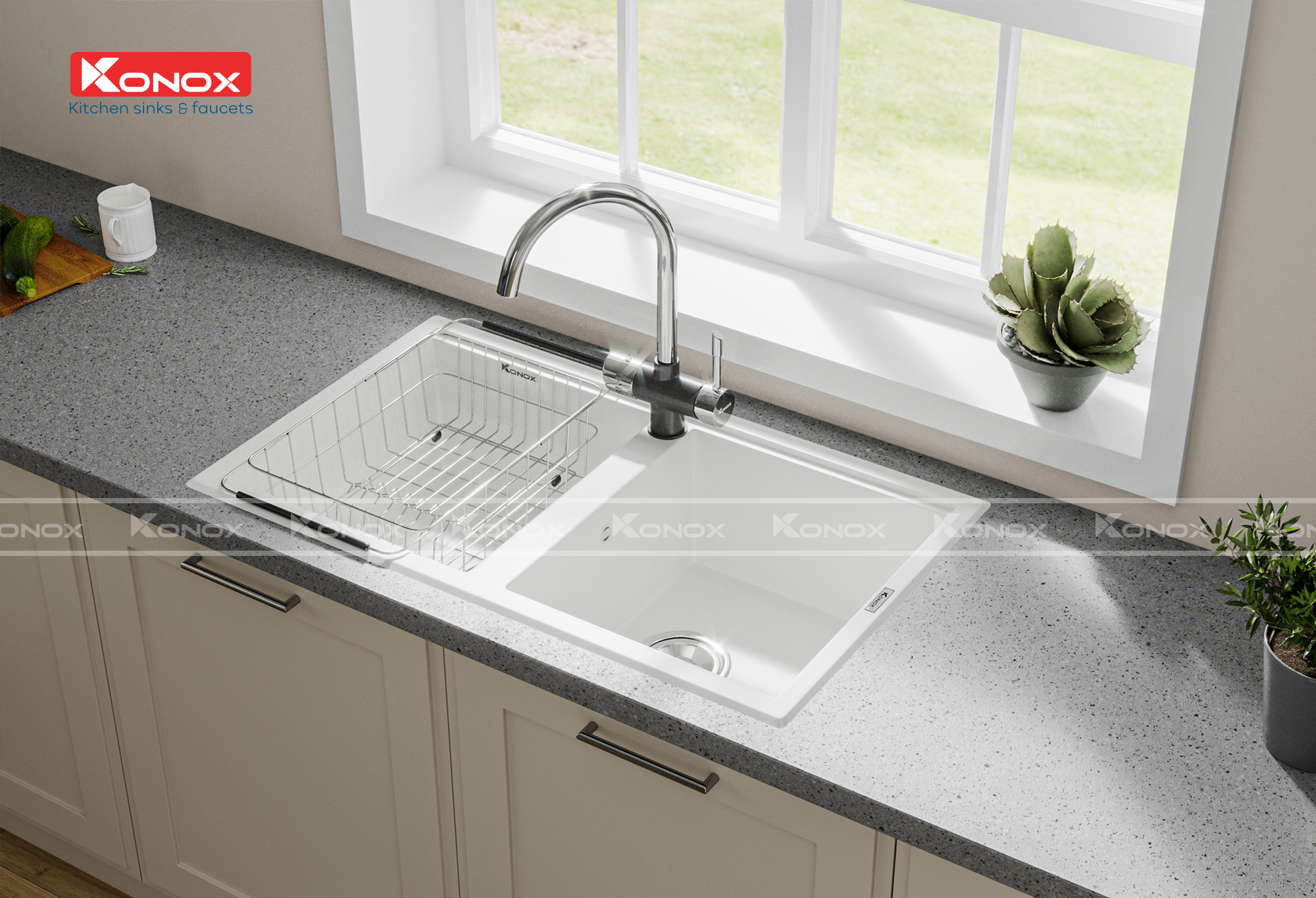 Chậu rửa Konox Phoenix 860 White Silver - Hình ảnh lắp đặt sản phẩm