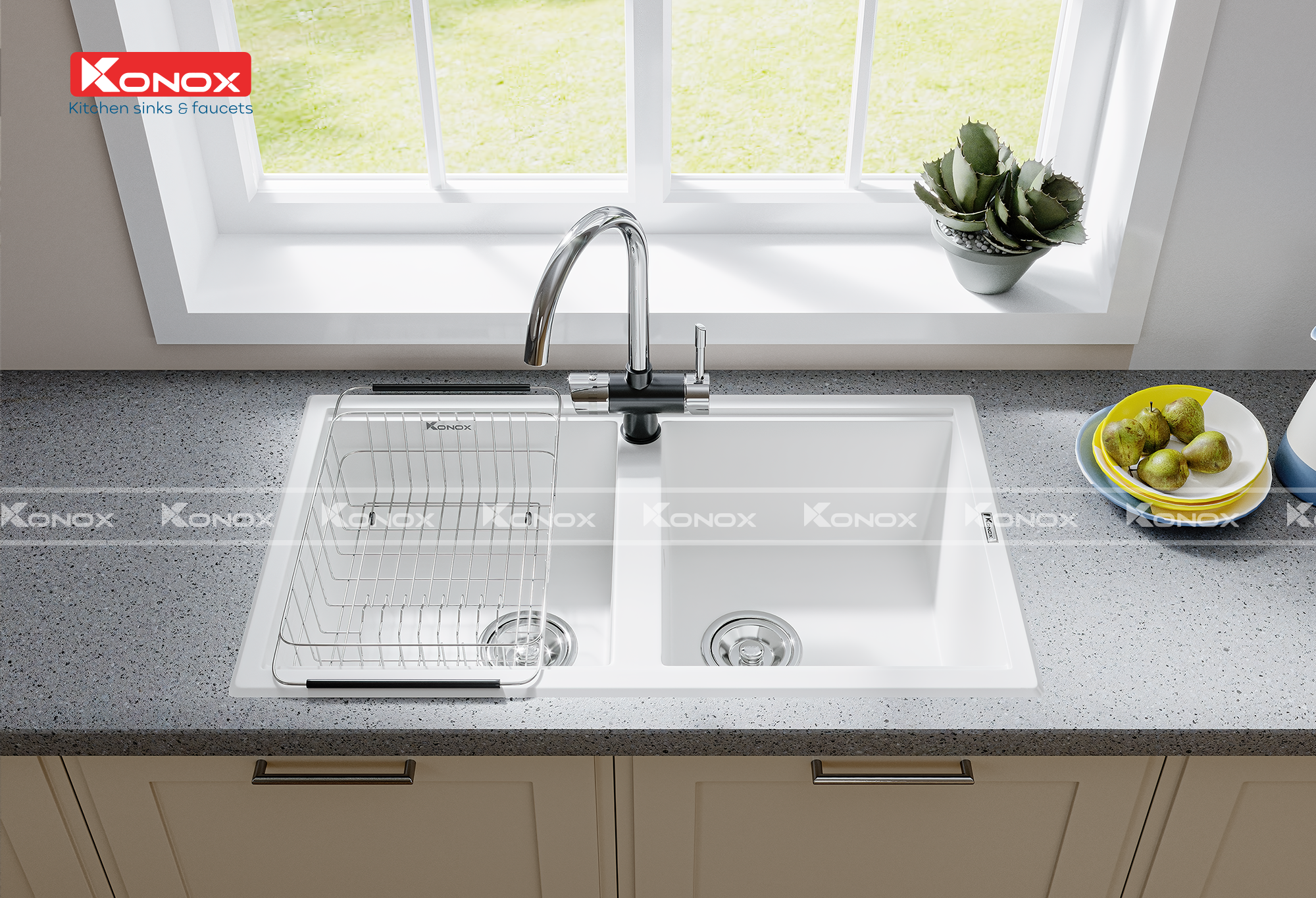 Chậu rửa Konox Phoenix 860 White Silver - Hình ảnh lắp đặt sản phẩm