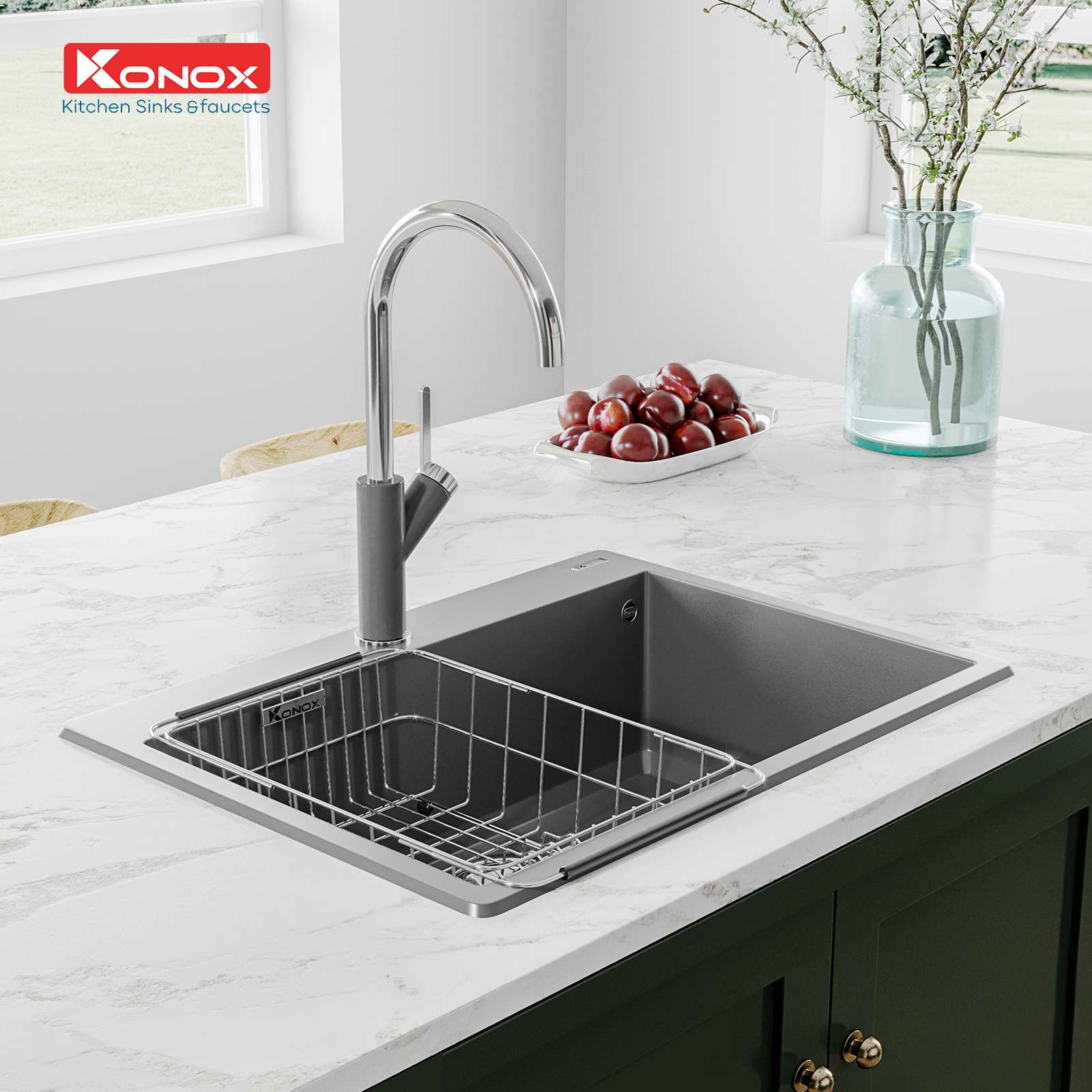 Chậu rửa Konox Ruvita 680 Grey