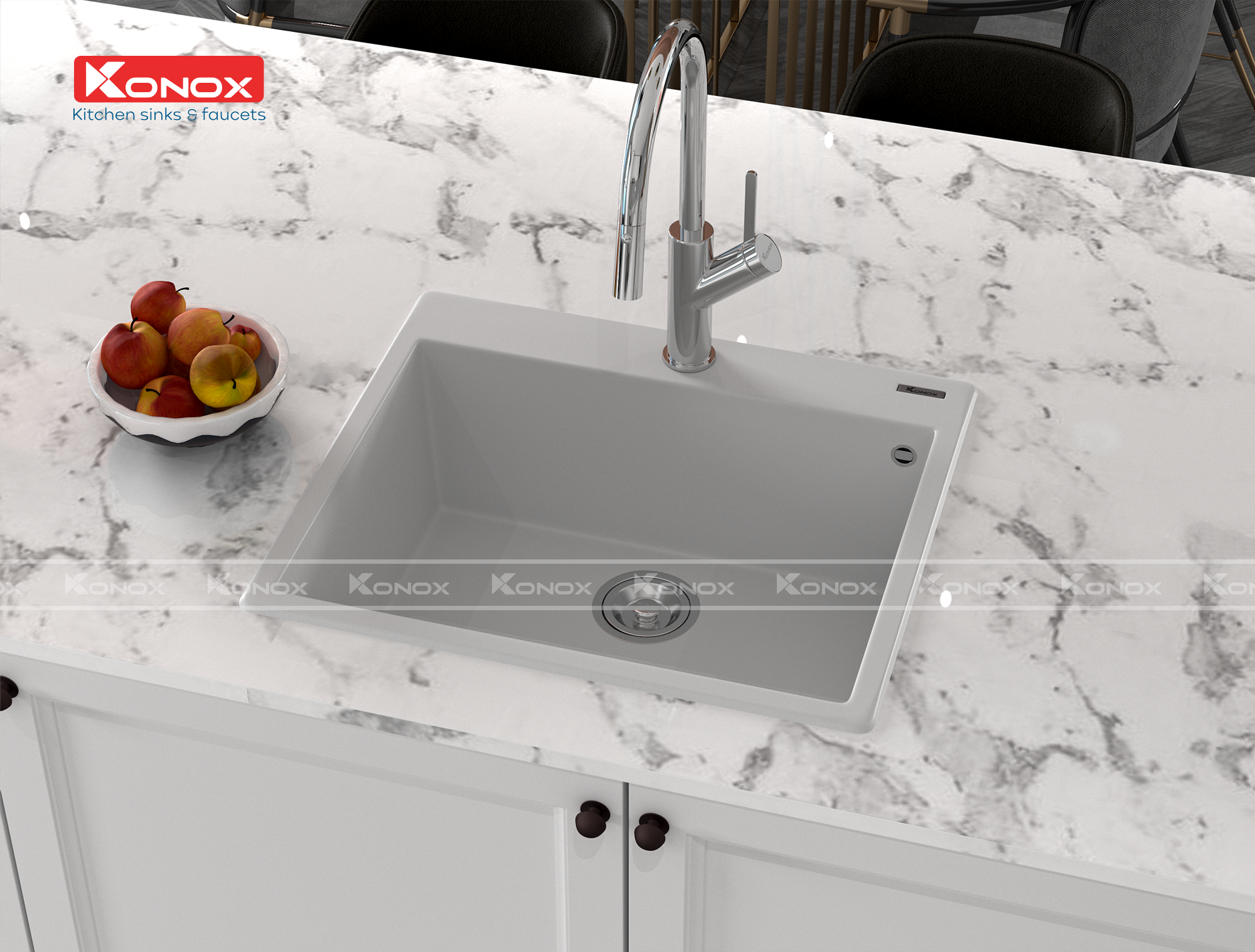 Chậu rửa Konox Ruvita 680 White Silver - Hình ảnh lắp đặt sản phẩm