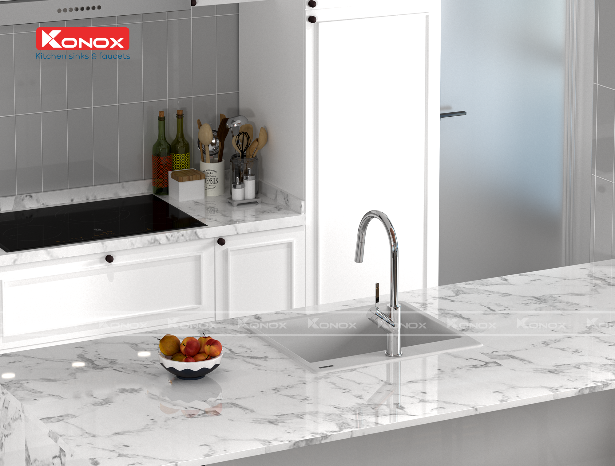 Chậu rửa Konox Ruvita 680 White Silver - Hình ảnh lắp đặt sản phẩm