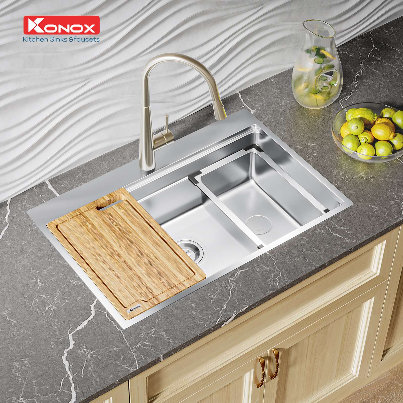 chau-rua-bat-topmount-sink-kn7650ts Chậu rửa Konox KN7650TS