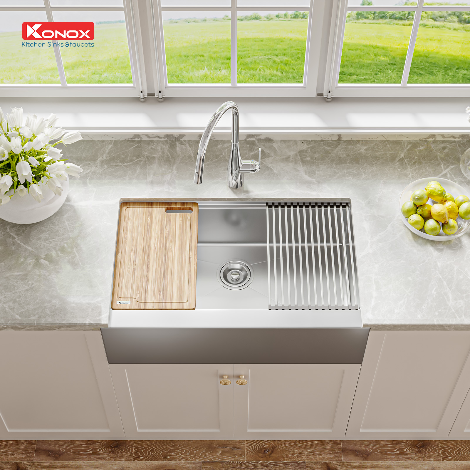 chau-rua-bat-workstation-sink-e28093-apron-sink-kn8051as-retta Chậu rửa Konox KN8051AS Retta