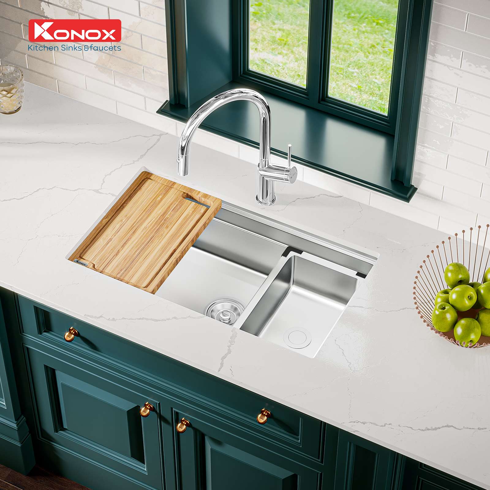 chau-rua-bat-workstation-sink-undermount-sink-kn7644su Chậu rửa Konox KN7644SU