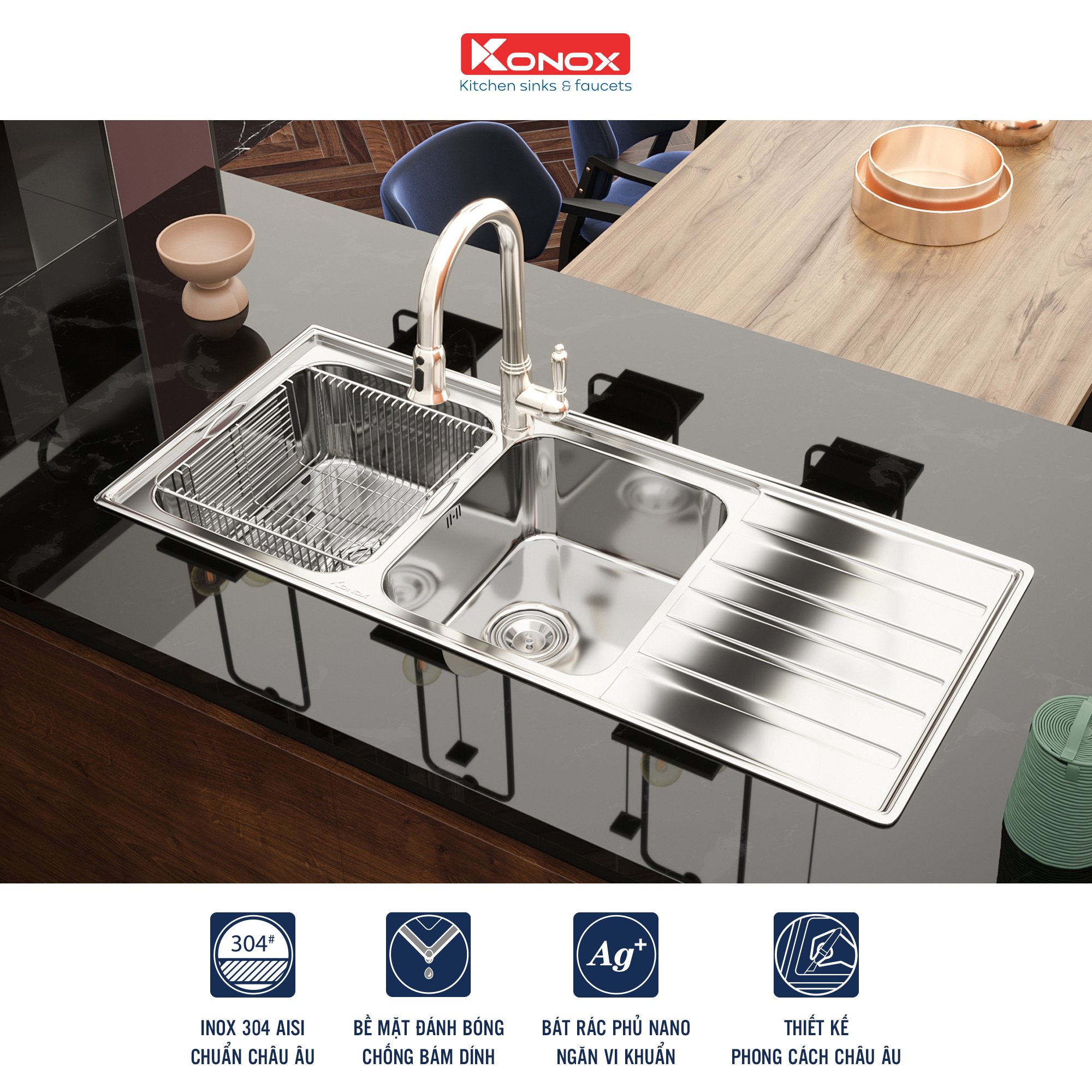 Chậu rửa Konox Artusi KS11650 1D - Bàn phải