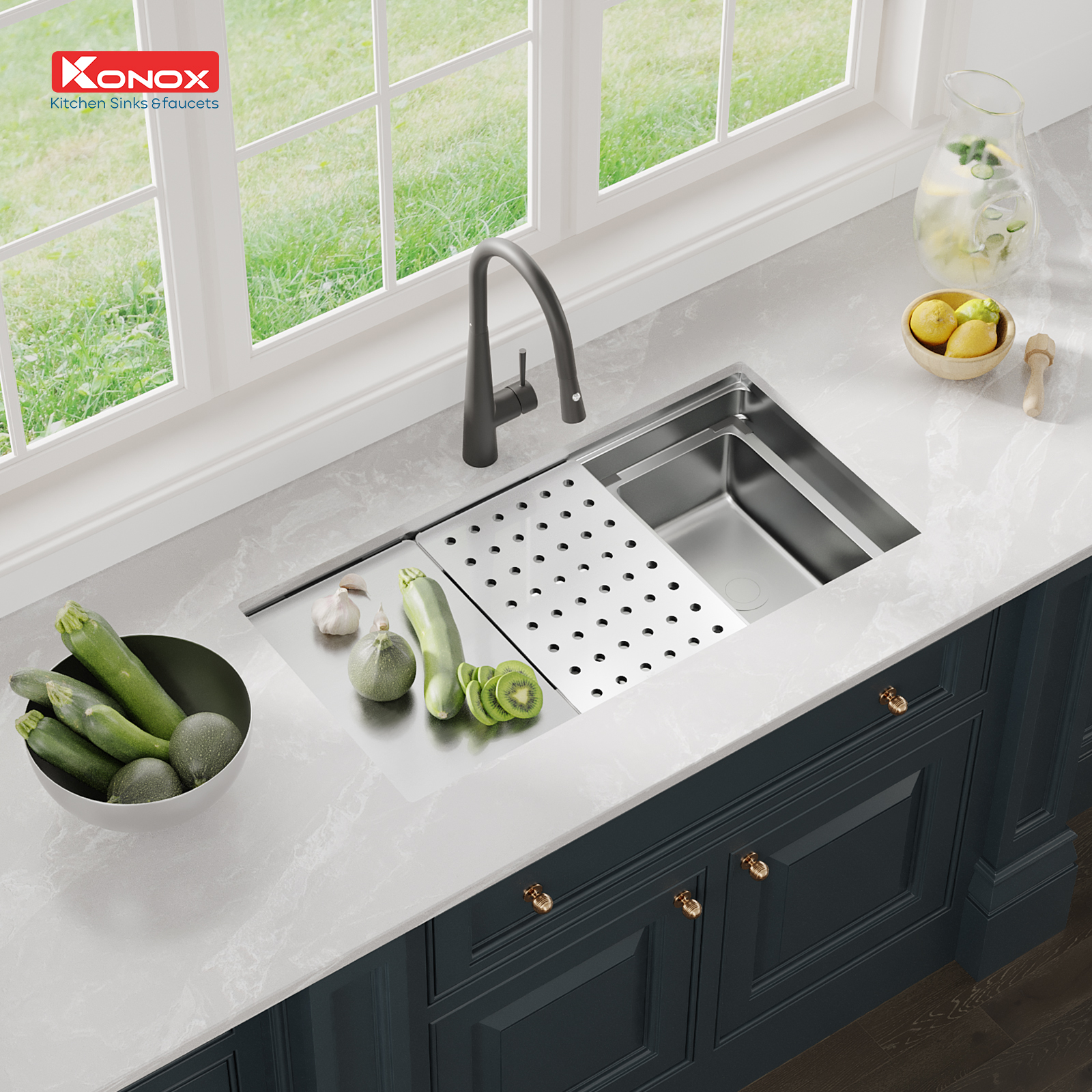 chau-rua-konox-kn8644su-dekor-2 Chậu rửa Konox KN8644SU Dekor