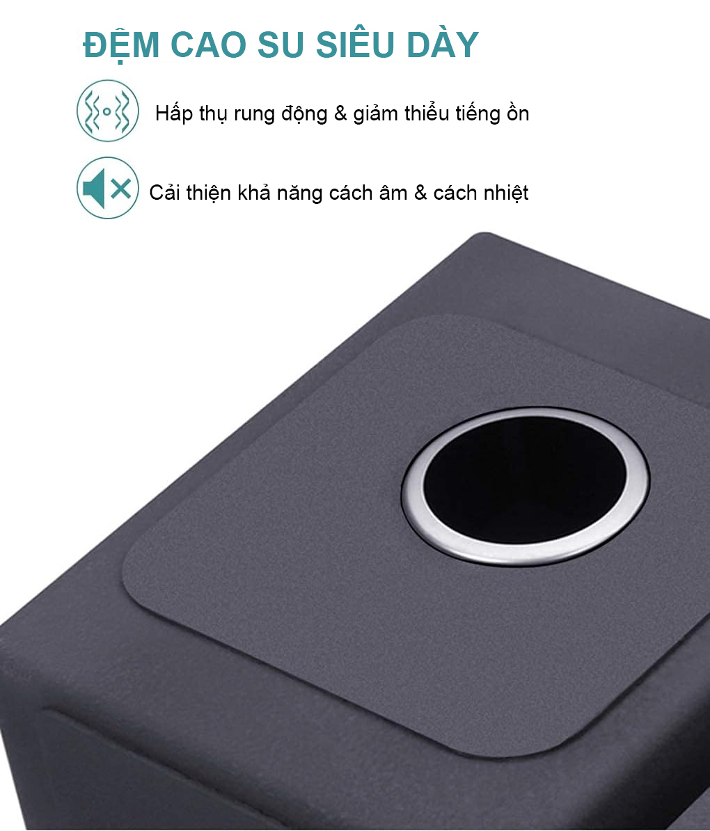 Lớp đệm cao su được đặt dưới chậu rửa Gento GT04-7546 New có tác dụng giảm tiếng ồn gây ra quá trình rửa bát hoặc sử dụng nước trong chậu.