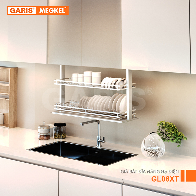 gia-bat-dia-nang-ha-dien-cam-ung-khung-nhom-ro-inox-304-garis-gl06xt-3 Giá bát đĩa nâng hạ điện cảm ứng khung nhôm rổ Inox 304 900mm Garis GL06.9XT