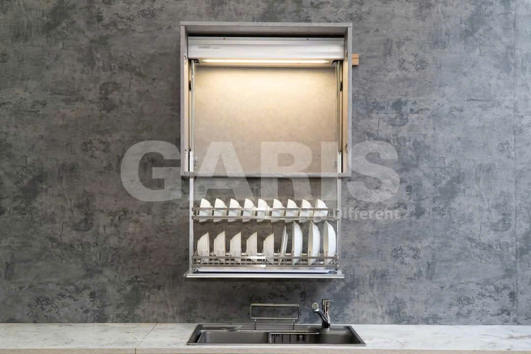 gia-bat-dia-nang-ha-dien-cam-ung-khung-nhom-ro-inox-304-garis-gl06xt-4 Giá bát đĩa nâng hạ điện cảm ứng khung nhôm rổ Inox 304 900mm Garis GL06.9XT