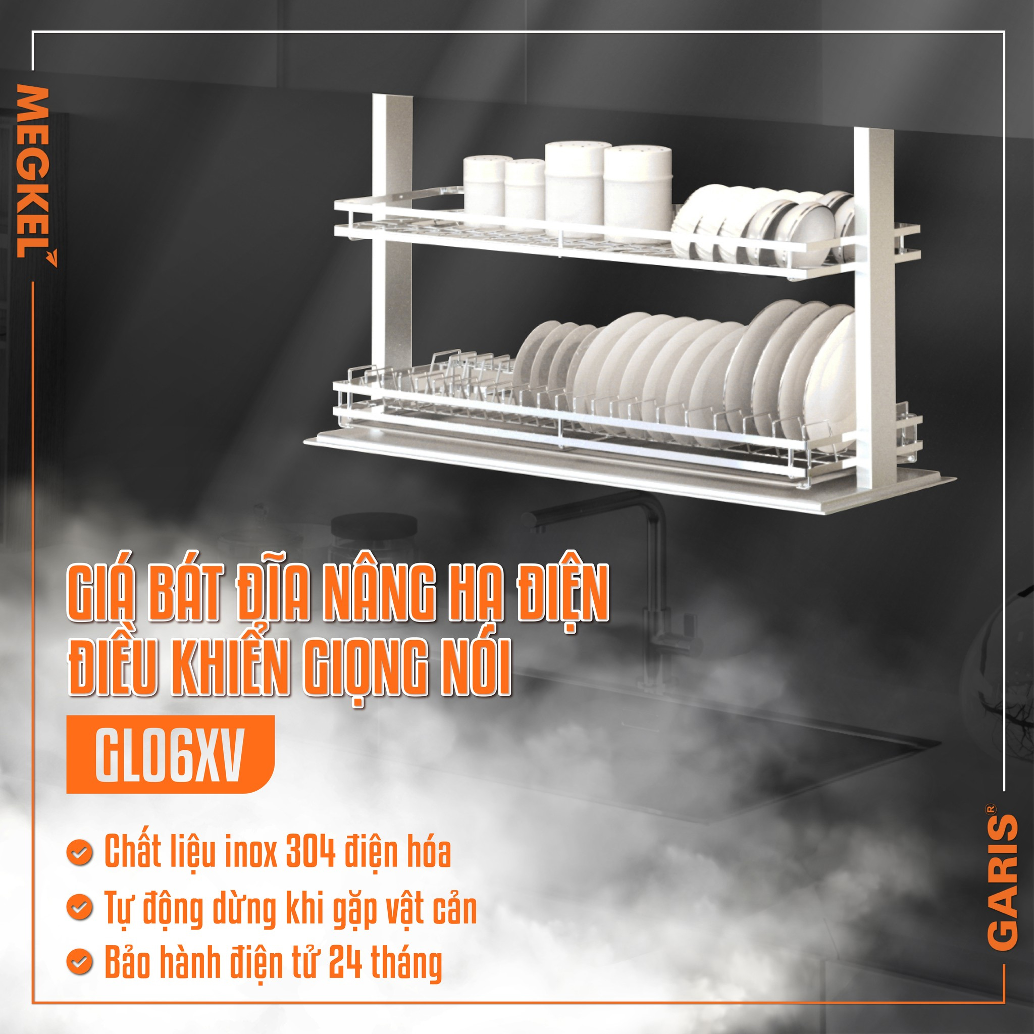 gia-bat-dia-nang-ha-dien-cam-ung-va-giong-noi-khung-nhom-ro-inox-304-garis-gl06xv-3 Giá bát đĩa nâng hạ điện cảm ứng và giọng nói khung nhôm rổ Inox 304 900mm Garis GL06.9XV