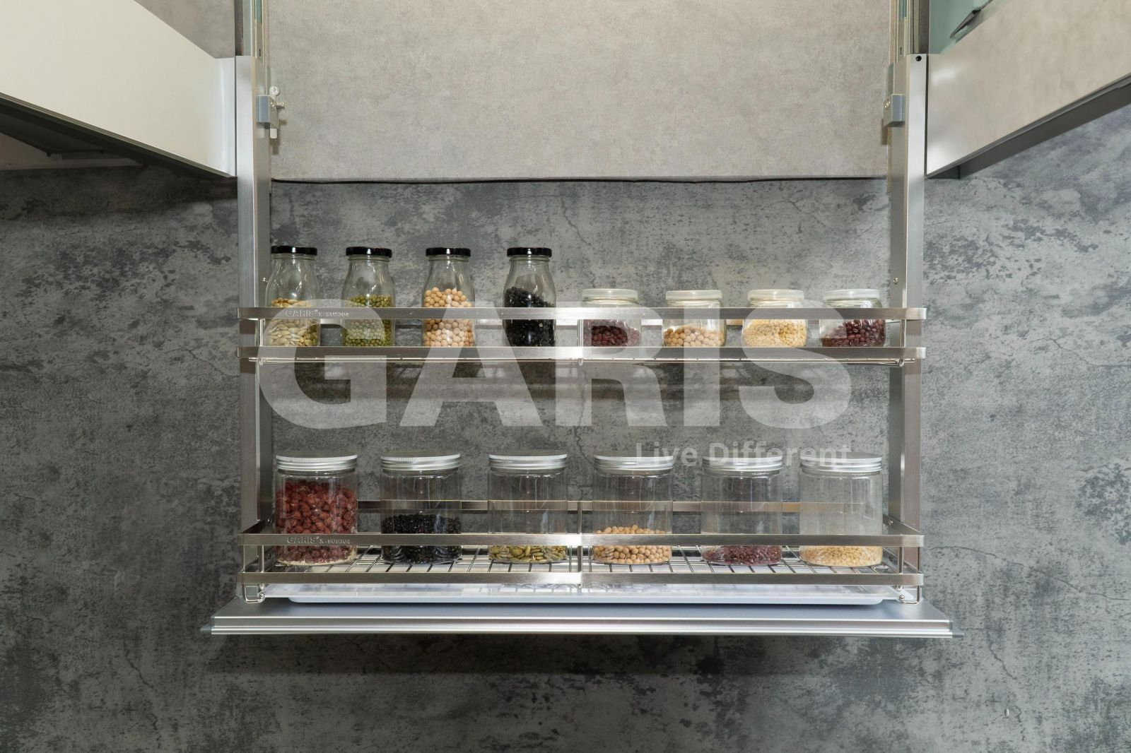 gia-gia-vi-nang-ha-dien-cam-ung-khung-nhom-ro-inox-304-garis-gl05x-1-2 Giá gia vị nâng hạ điện cảm ứng khung nhôm rổ Inox 304 700mm Garis GL05.7X