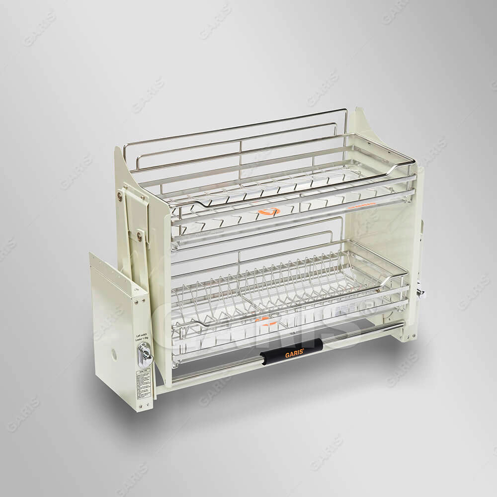 Giá bát đĩa nâng hạ Inox 304 nan dẹt xước mờ Garis GL06.80E được thiết kế 2 tầng thông thoáng, rộng rãi và tiện dụng. Giá bát đĩa nâng hạ Inox 304 nan dẹt xước mờ Garis GL06.80E được thiết kế 2 tầng thông thoáng, rộng rãi và tiện dụng.