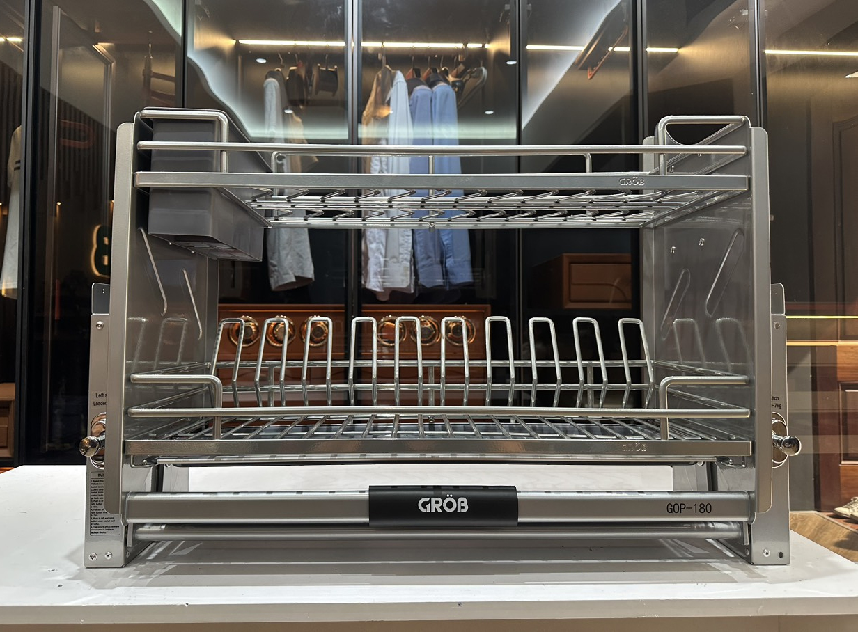 Chất liệu hợp kim cao cấp phủ Nano là điểm mạnh đầu tiên của giá bát đĩa nâng hạ Grob GOP-160. Chất liệu hợp kim cao cấp phủ Nano là điểm mạnh đầu tiên của giá bát đĩa nâng hạ Grob GOP-160.