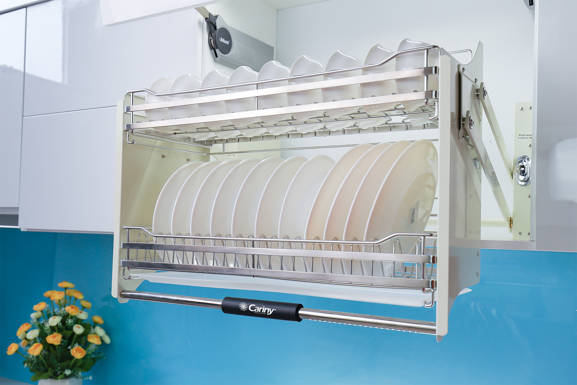 Giá nâng hạ bát đĩa Cariny KD24CI-800 - Chất liệu INOX SUS304 mờ cao cấp Giá nâng hạ bát đĩa Cariny KD24CI-800 - Chất liệu INOX SUS304 mờ cao cấp