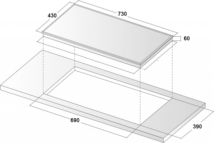 Bếp từ Sevilla SV-555 - Kích thước lắp đặt sản phẩm