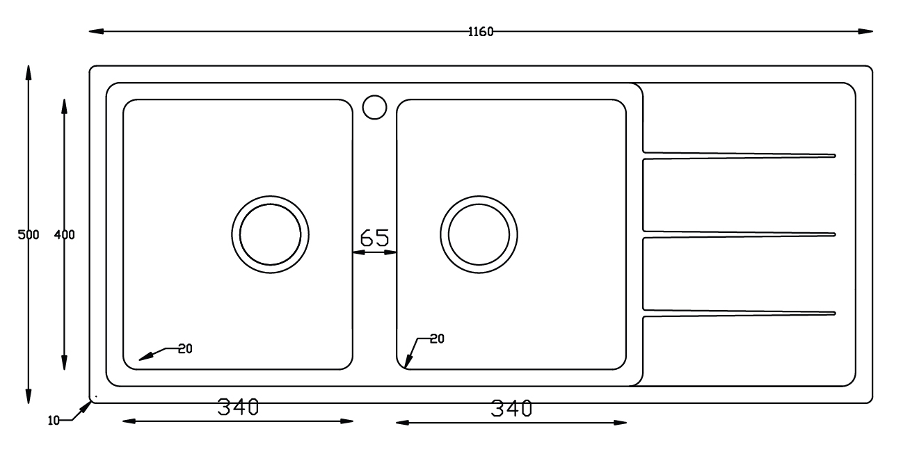 Chậu rửa Konox Turkey Sink Beta 1160 - Bàn Phải