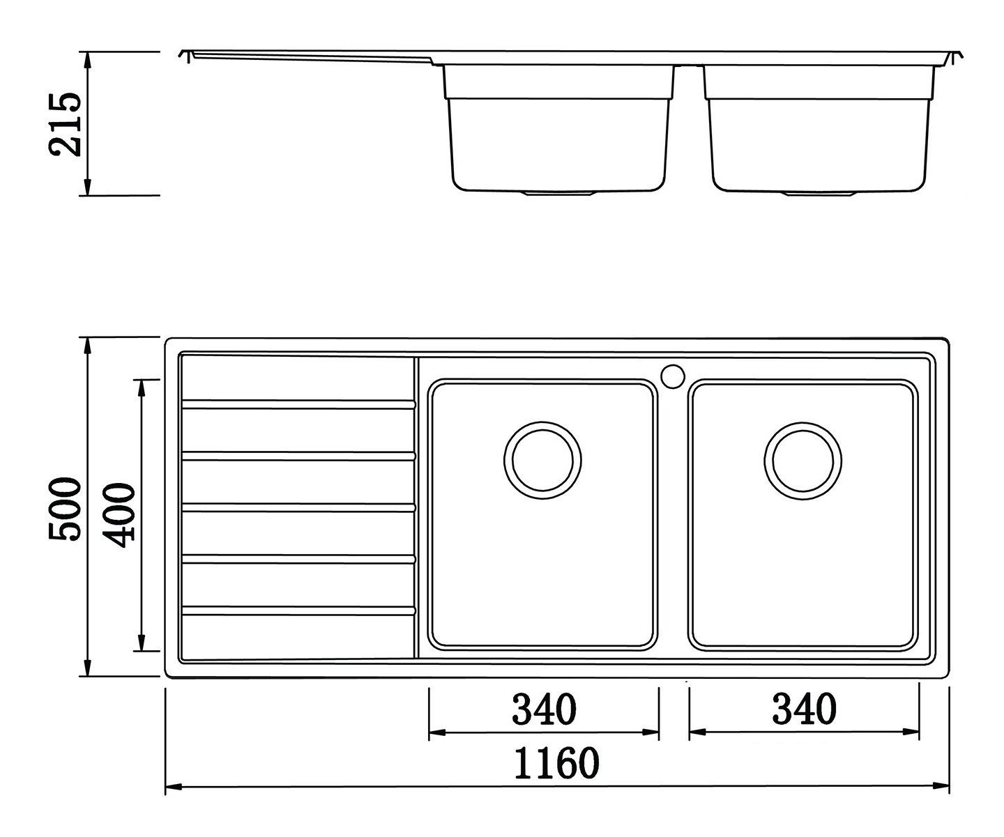 Chậu rửa Konox Premium KS11650 2B - Bàn trái