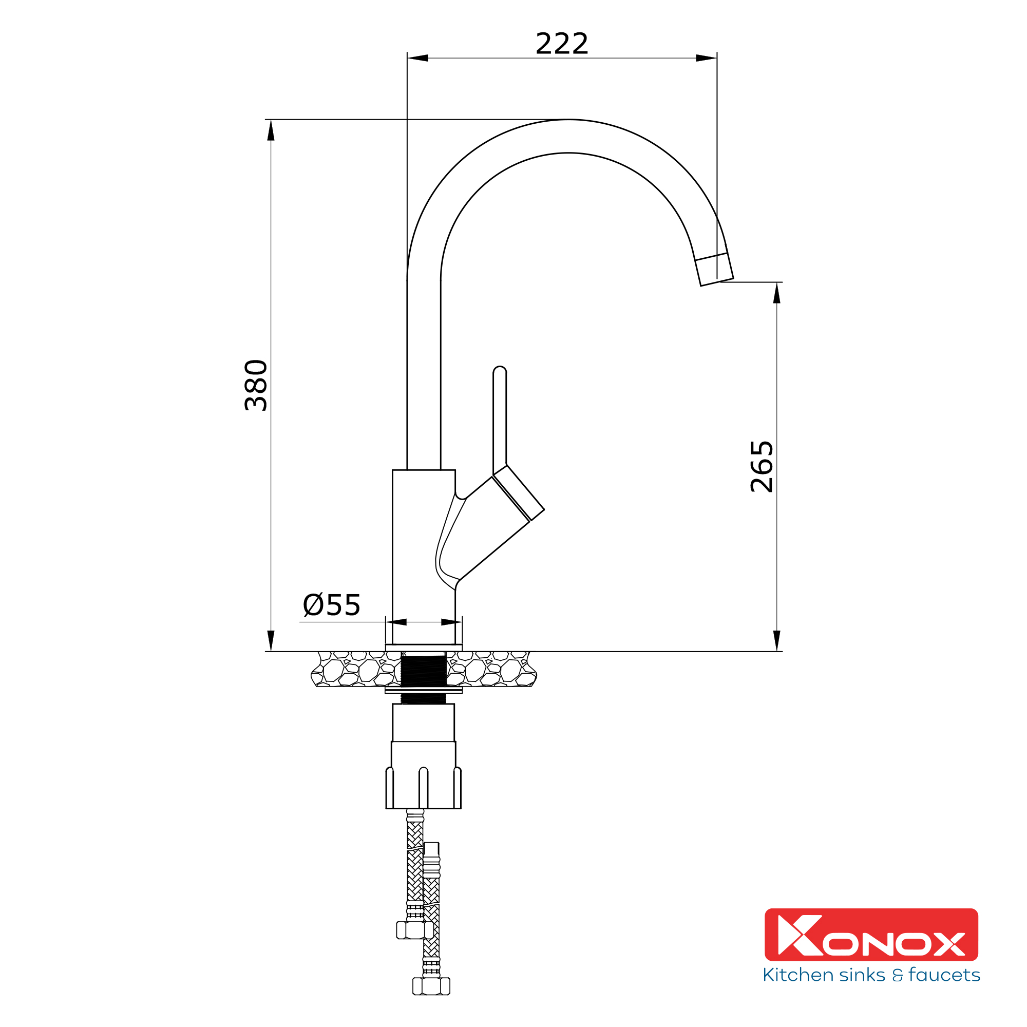 Vòi rửa Konox Modo Grey - Kích thước sản phẩm
