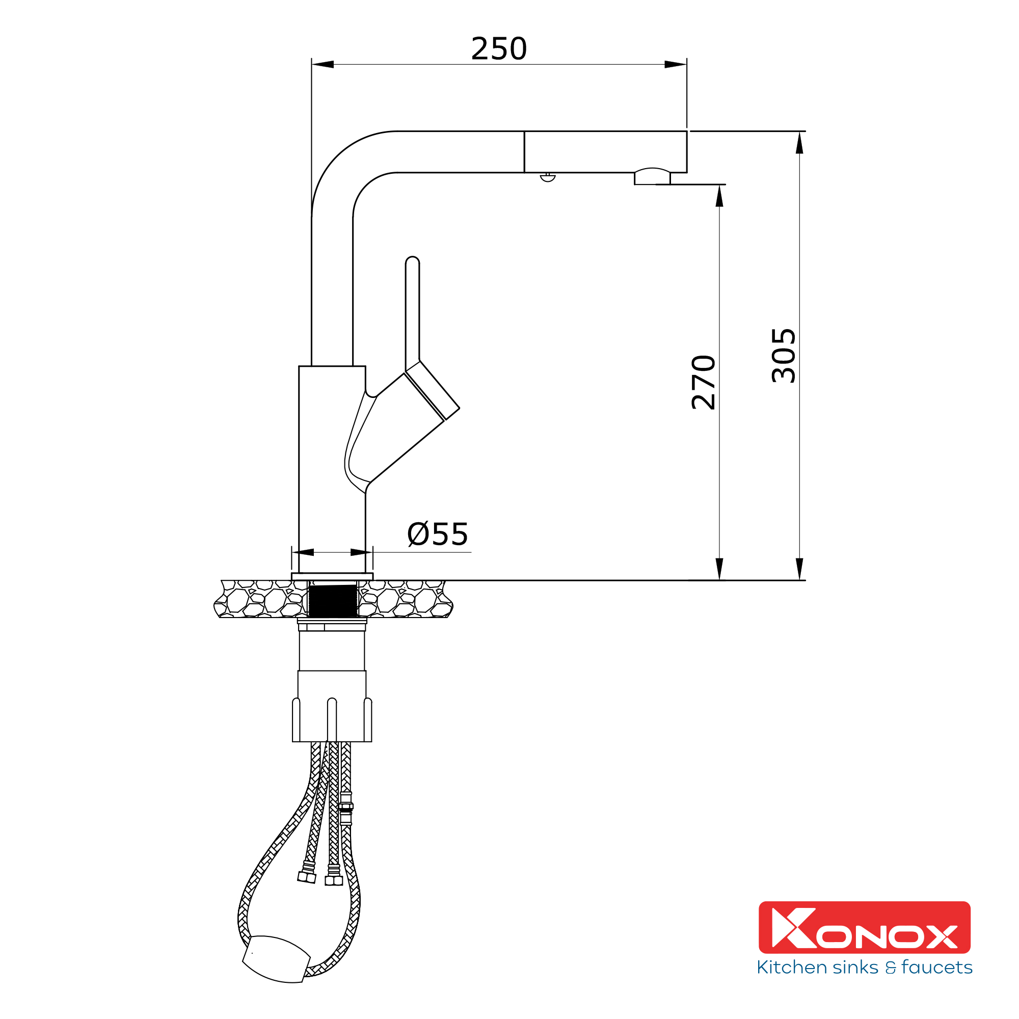 Vòi rửa Konox Artan Gold - Kích thước sản phẩm