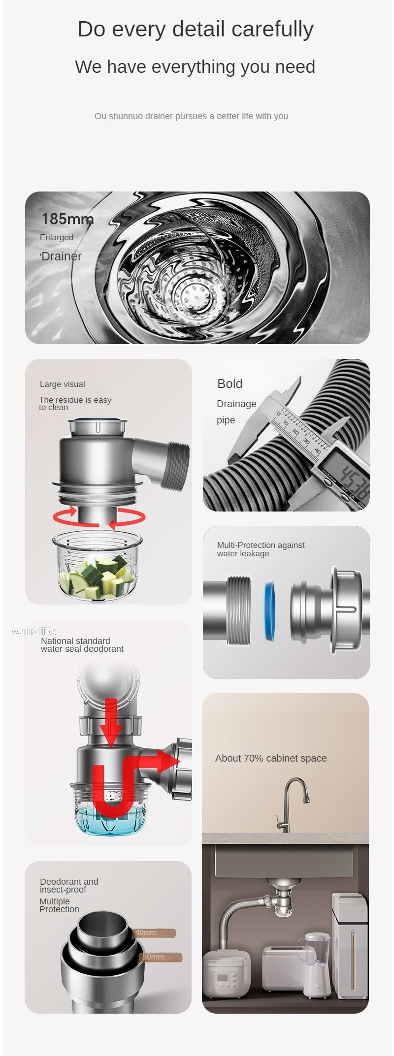 Với cấu tạo ngăn mùi, ngăn nước trào ngược, chống côn trùng, siphon chậu rửa Gento GT04-7546 New giữ cho không gian bếp luôn thông thoáng và sạch sẽ.