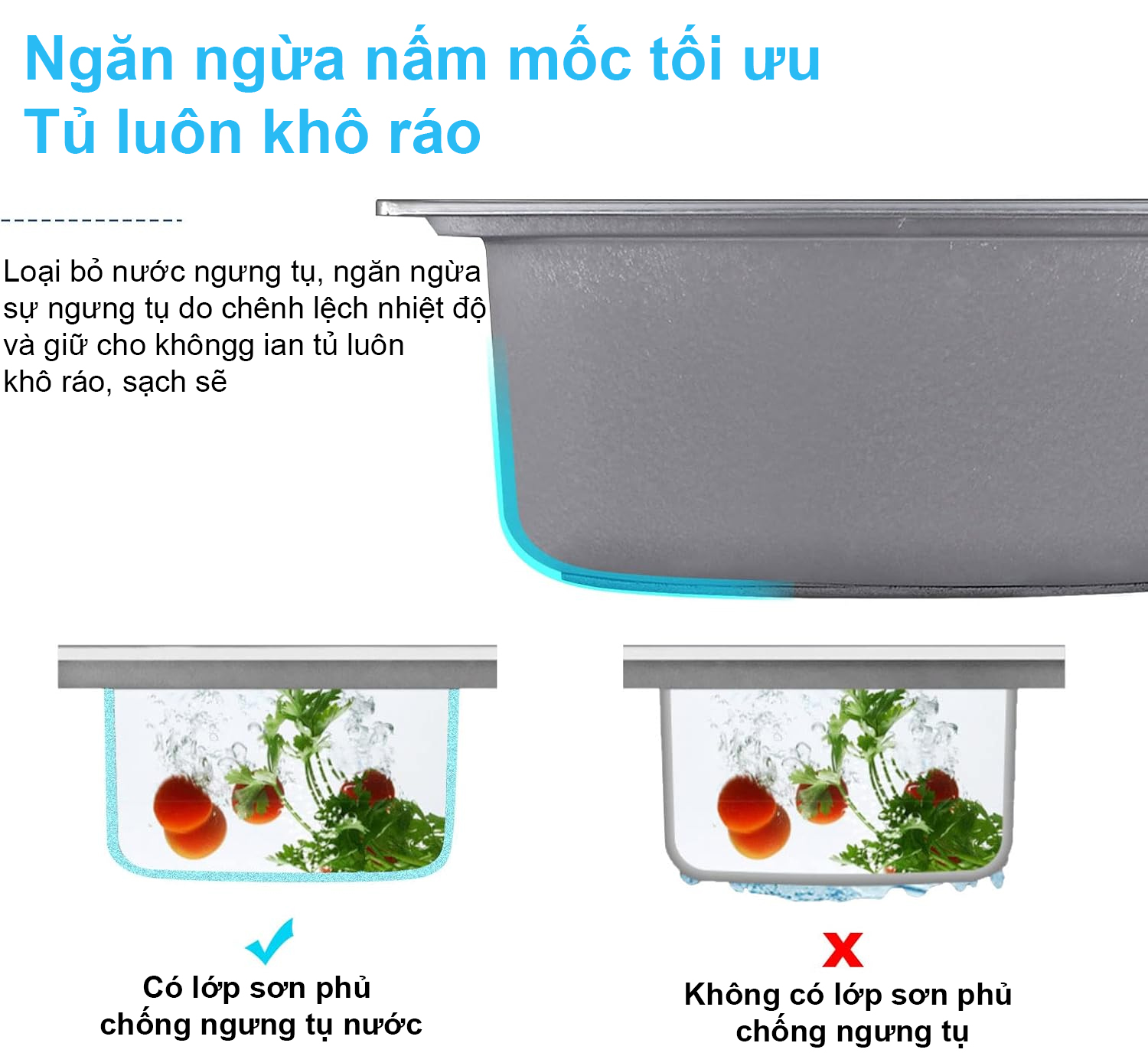 Lớp sơn chống ngưng tụ tạo ra một bề mặt không thấm nước, ngăn chặn sự hình thành và tích tụ nước dưới lòng chậu.